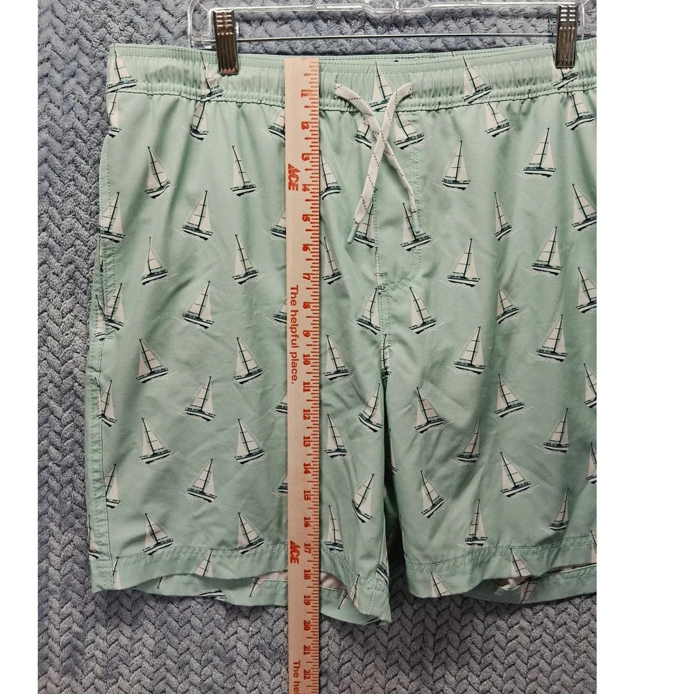 Elysian Supply Company Mens Sailboat Print Swim Trunks Mint Green Size Large